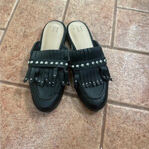 a new day Black Fringe Mules with Studs